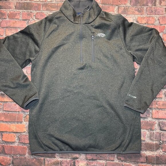 AFTCO Other - AFTCO Sweater Mens Medium1/4 Zip Gray AFTECH Fishing Fleece Poly Pockets